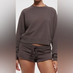 SKIMS iron French terry cropped Dark Brown Sweatshirt crewneck